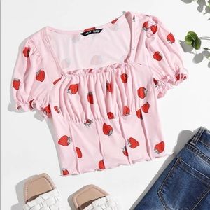 Pink strawberry print crop top